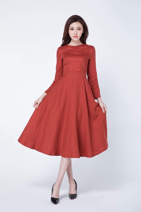 Linen dress long linen dress long sleeves dress midi dress Etsy