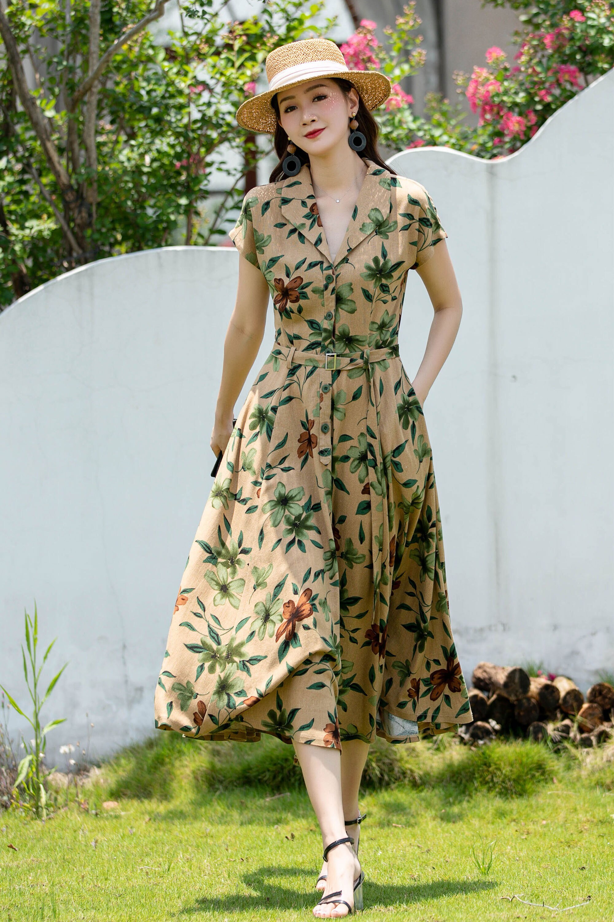 knee length dresses for ladies Smock Linen Shirt Dress: Shop Elegant Summer Dresses main image 0