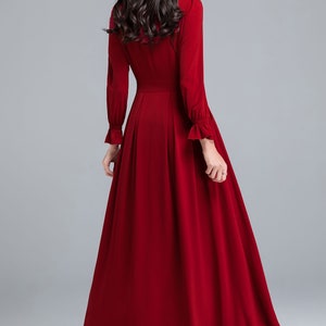 Long Sleeve Red Maxi Dress Button Front Dress Long Dress - Etsy