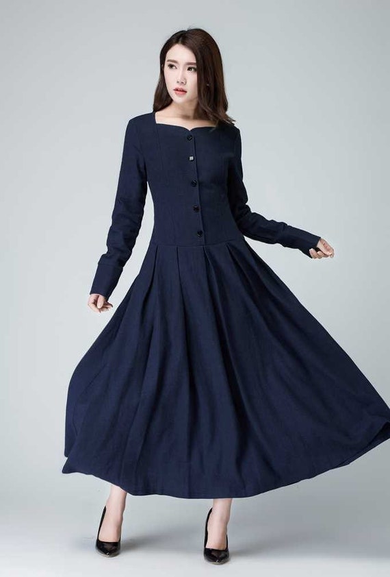 Long Sleeve Linen Dress Button up Linen 