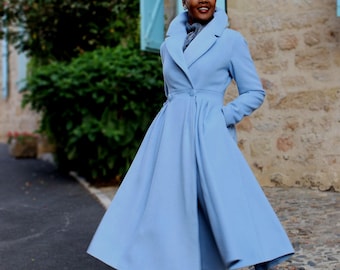 Warm Wool Coat / Autumn Blue Coat / Fall Soft Wool Coat