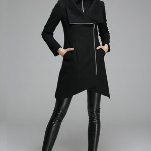 Women Black Asymmetrical Wool Jackets & Coats, Modern Warm Winter Coat, Ladies Double Collar Coat, Designer Clothing, Pea Coat Xiaolizi 1363 image 2