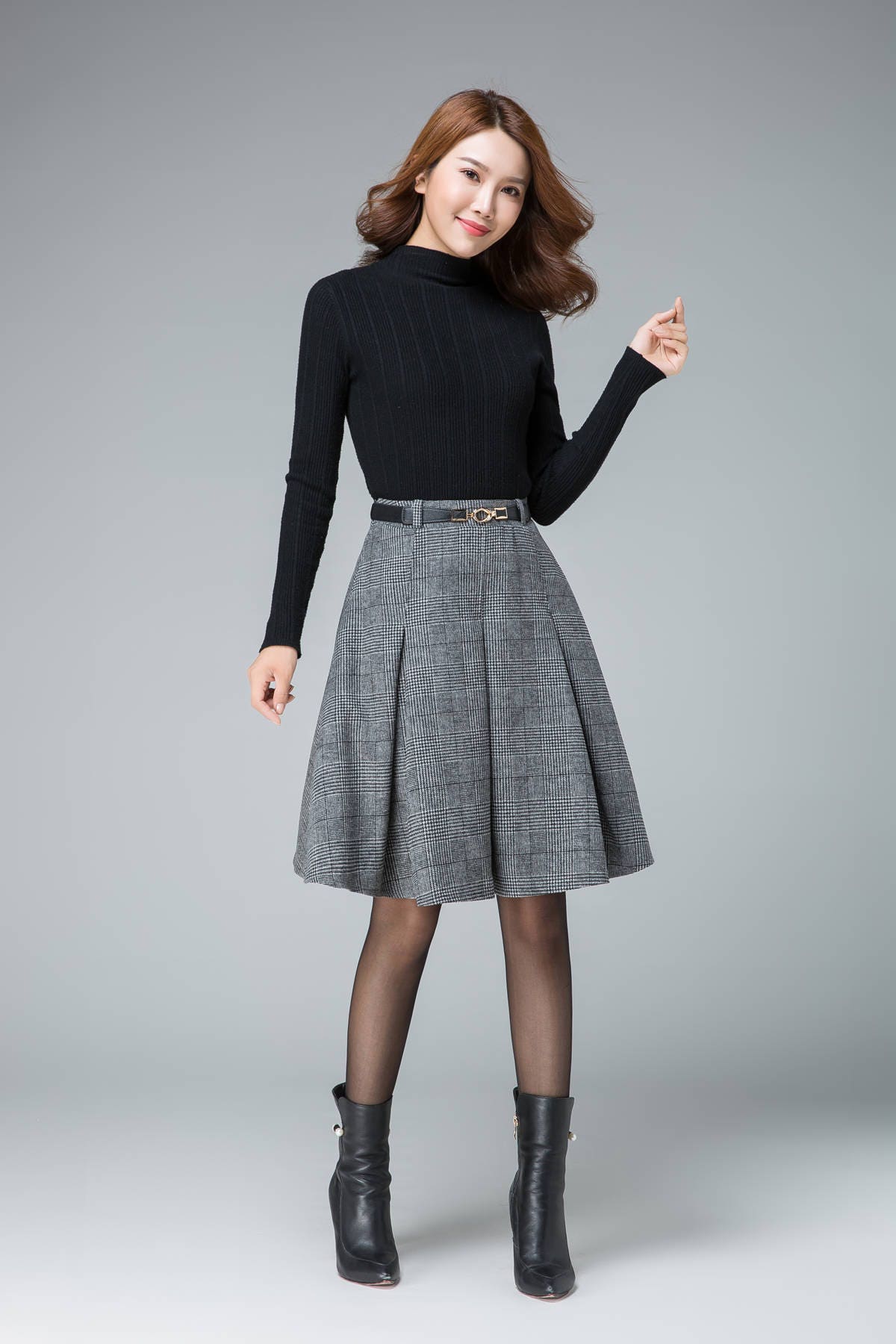 Fashion Skirt Wool Plaid Skirt Pleated Skirt High Waisted | Etsy