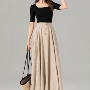 Linen Skirt, Long Skirt, Maxi Skirt, Beige linen Skirt, A-Line Linen Skirt, Swing Skirt, Women Linen Skirt, High Waist Skirt, Xiaolizi 4931 image 6