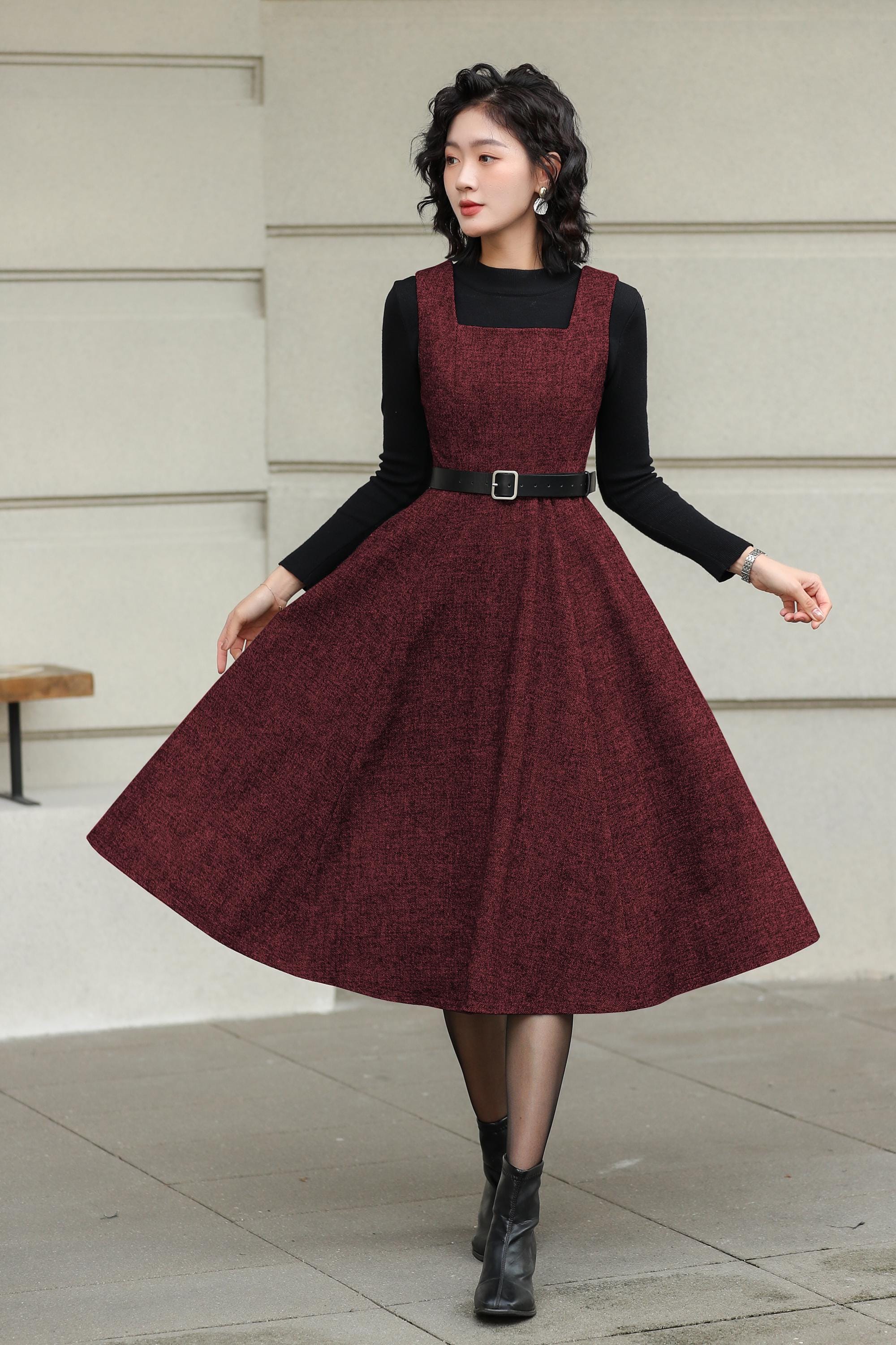 Pinafore Dress Burgundy NC X Lisou Burgundy Wool Blend Pinafore Dress Pinafore Dress Burgundy NC X Lisou Burgundy Wool Blend Pinafore Dress