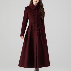 Burgundy Wool Coat Wool Princess Coat Midi Wool Coat Winter Coat