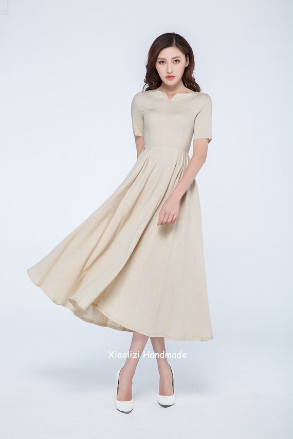 linen summer dress, cream dress short sleeves 1742 linen summer dress, cream dress short sleeves 1742