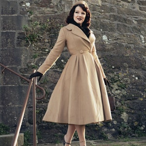 Vintage Inspired Wool Princess Coat, 1950s Swing Coat, Long Wool Coat ...