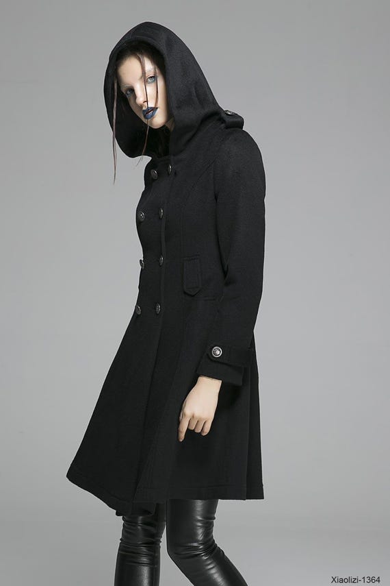 Hood Military Trench Coat Womens Double Breasted Woolen Military