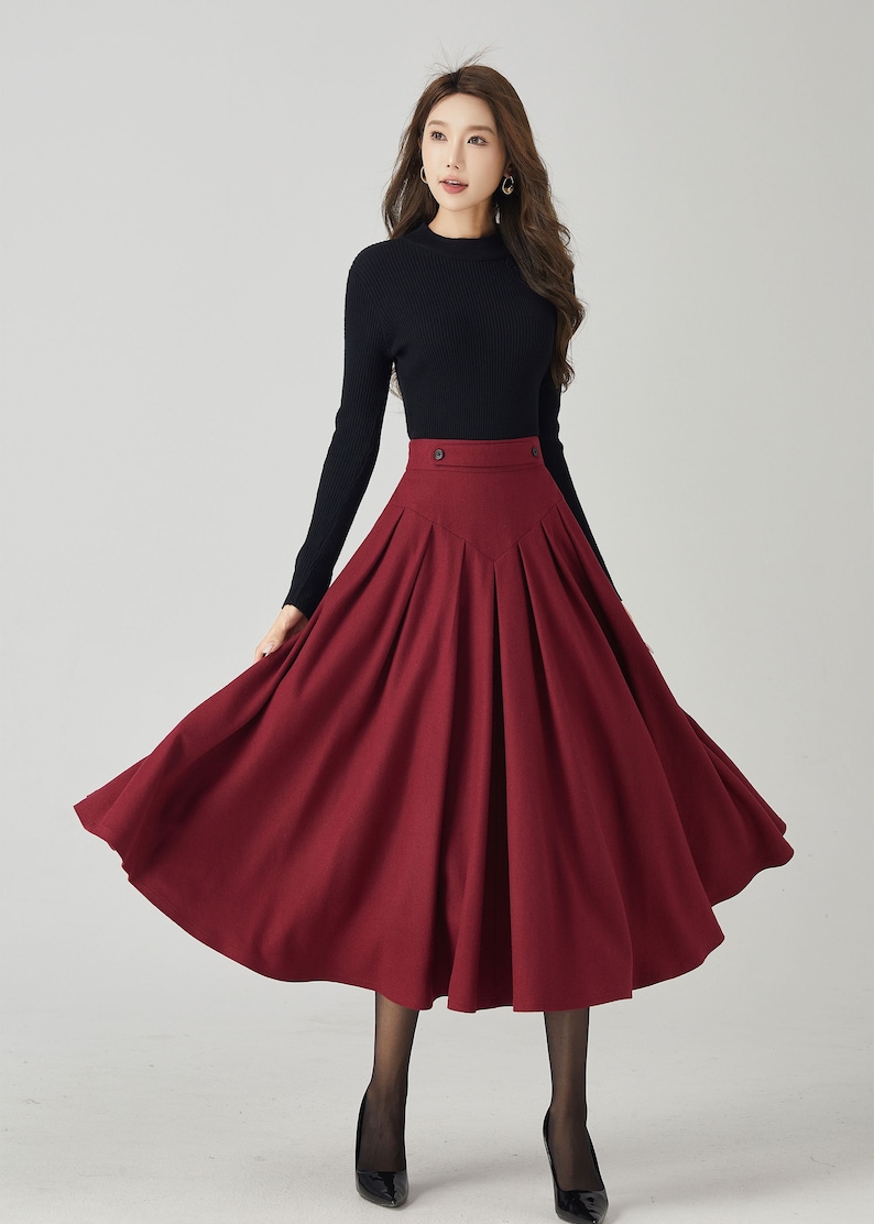 Wool skirt, Midi wool skirt, Swing wool skirt, Burgundy wool skirt, Womens wool skirt, Autumn and winter skirt, Custom skirt, Xiaolizi 4528 image 1