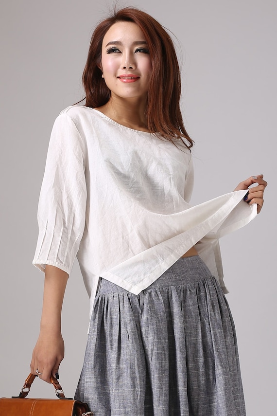 White 3/4 Sleeve Minimalist Top for Women 77711 White 3/4 Sleeve Minimalist Top for Women 77711