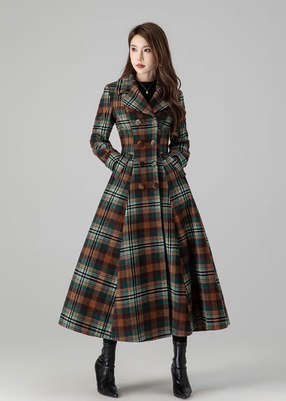 Plaid Vintage inspired Long wool coat 4510 Plaid Vintage inspired Long wool coat 4510