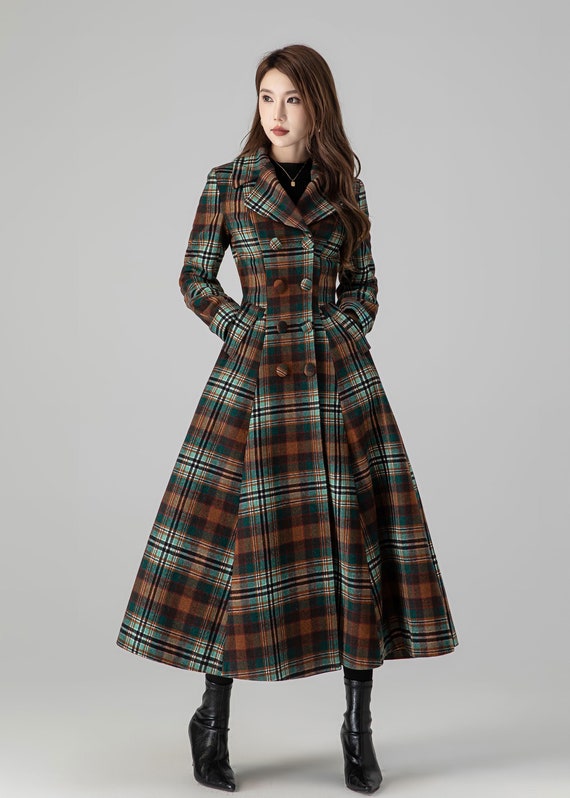 Plaid Wool Coat, Vintage Inspired Long Wool Coat, Winter Coat Women, Wool  Coat Women, Fit and Flare Coat, Princess Coat, Xiaolizi 4510 