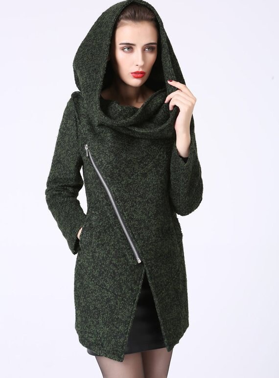 hooded asymmetrical coat