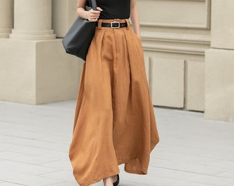 Jupe en lin, jupe longue en lin, jupe pour femme en lin, jupe longue d'été, jupe ample en lin, jupe décontractée en lin, jupe personnalisée, Xiaolizi 4941