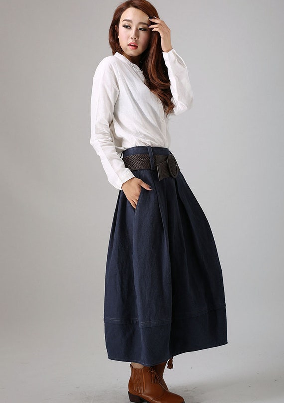 Linen skirt navy blue skirt long linen skirt bud skirt