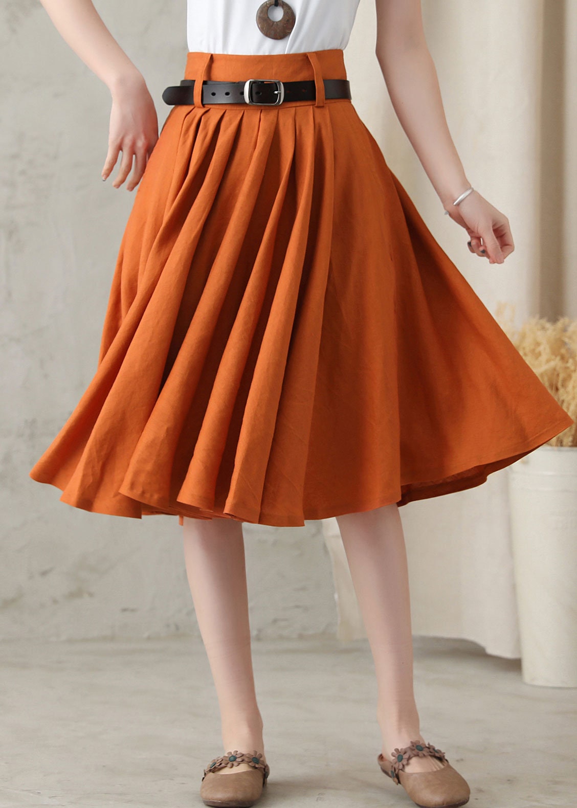 Linen Skirt, Women Circle Linen Skirt, Knee Length Linen Skirt