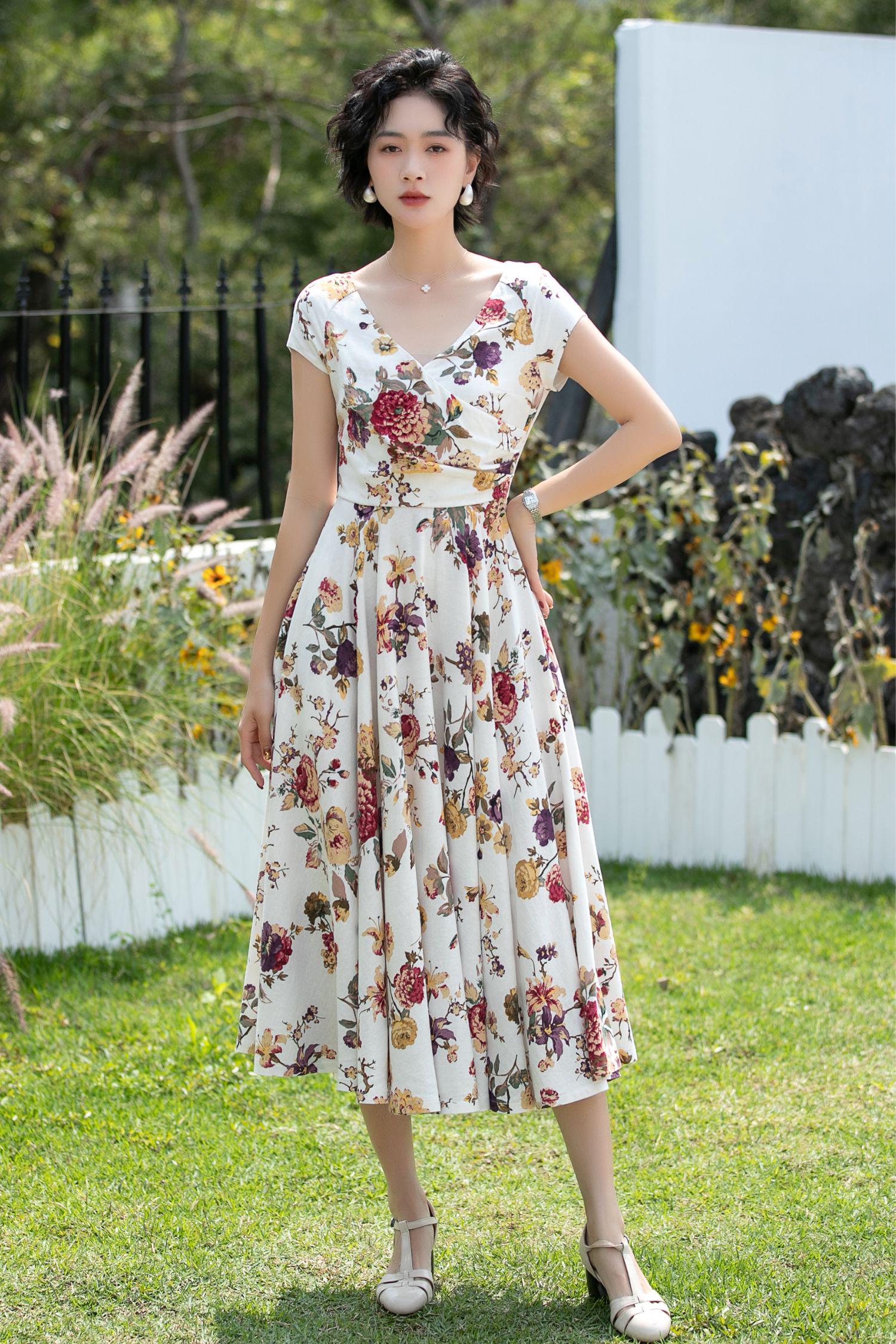 floral cotton midi dress for women Hunter Bell Women's April Dress