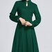 Vintage inspired wool dress, green dress for women, Midi dress with sleeves, wool dress, womens dresses formal, mandarin collar dress 2266# 