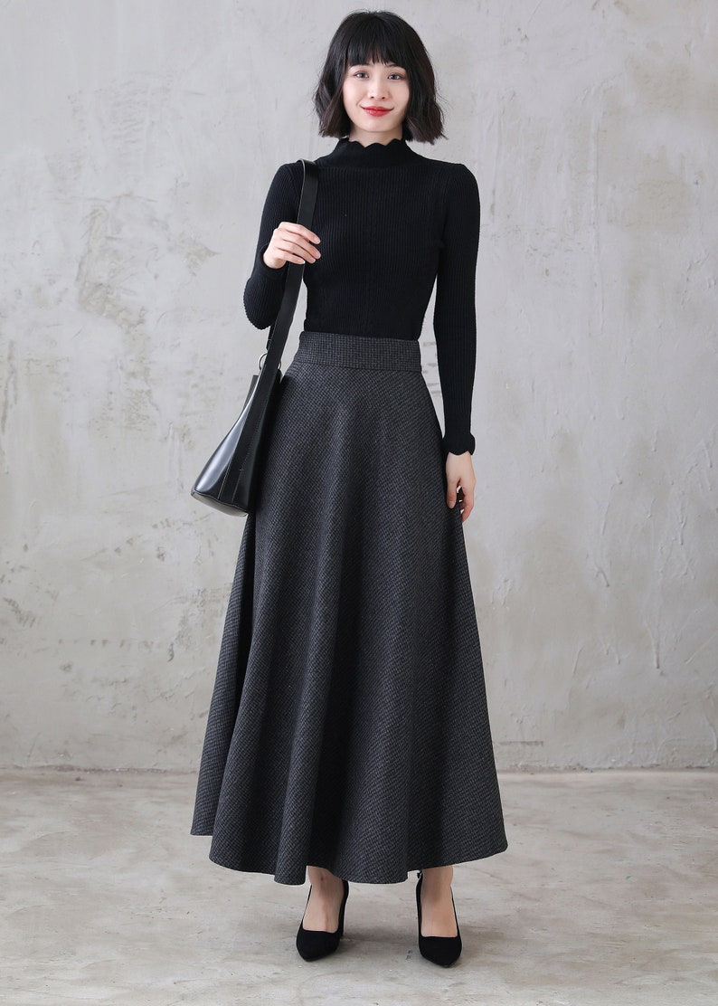 Wool skirt, Long Maxi Plaid Wool Skirt, Winter wool Skirt with Pocket, High Waist Flared Skirt, Ankle Length Full Skirt Xiaolizi 3120 image 5