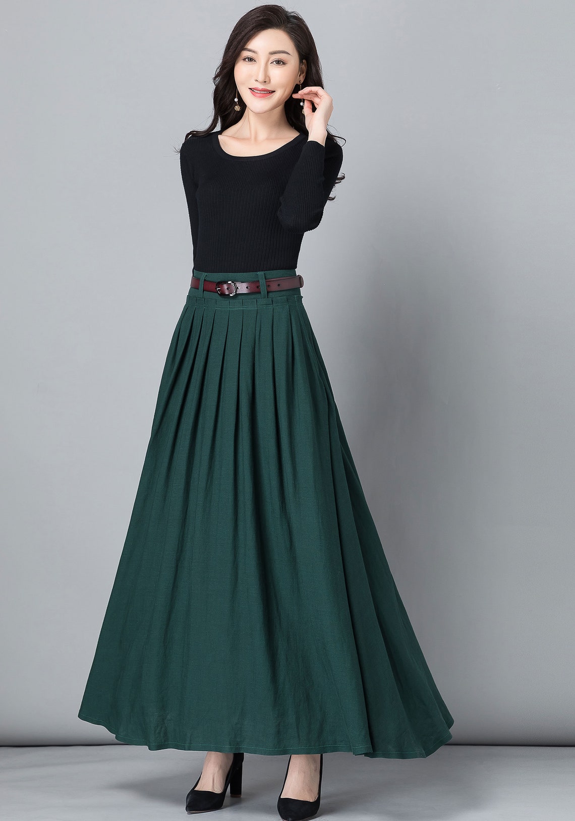 Long Maxi skirt work outfit Long Linen skirt High waist Long | Etsy