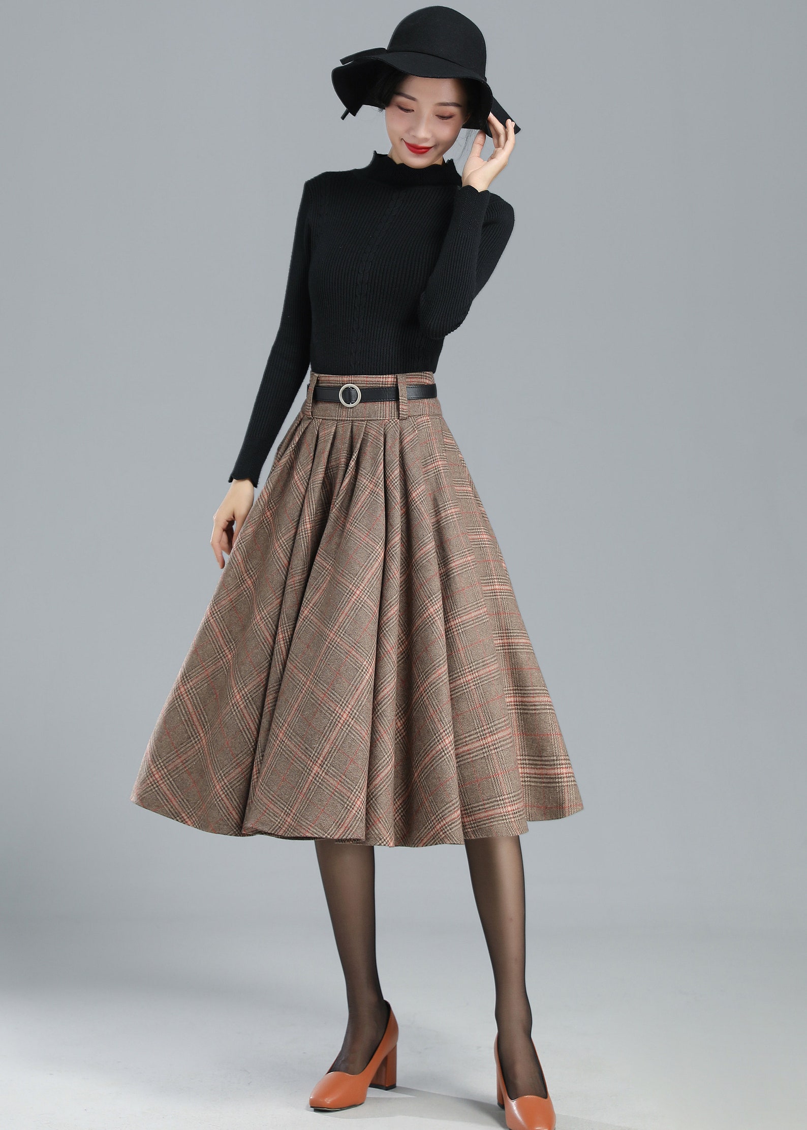 Retro Plaid Midi Wool Skirt Women Tartan Skirt Wool Circle | Etsy