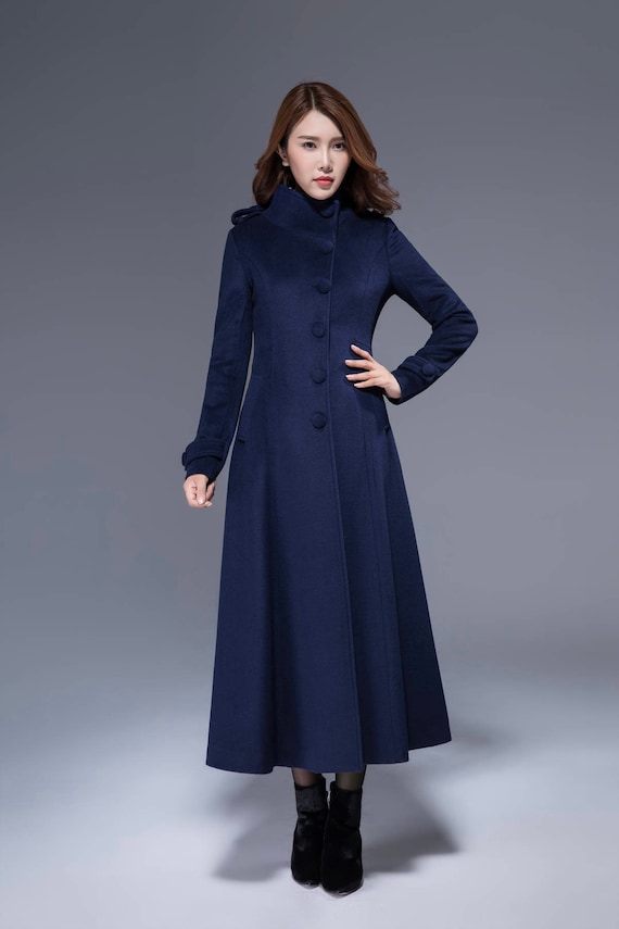 Woman wool coat navy coat warm winter coat wool coat | Etsy