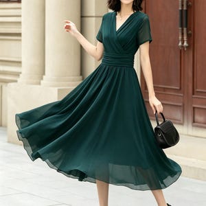midi wedding guest dress short sleeve Ever-Pretty V-Neck Pleated Velvet Midi Evening Dress