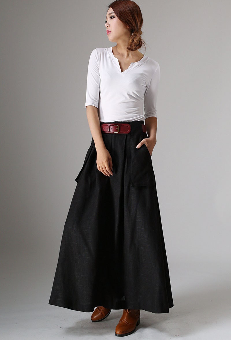 long black skirt A line skirt pockets skirts linen skirt Etsy