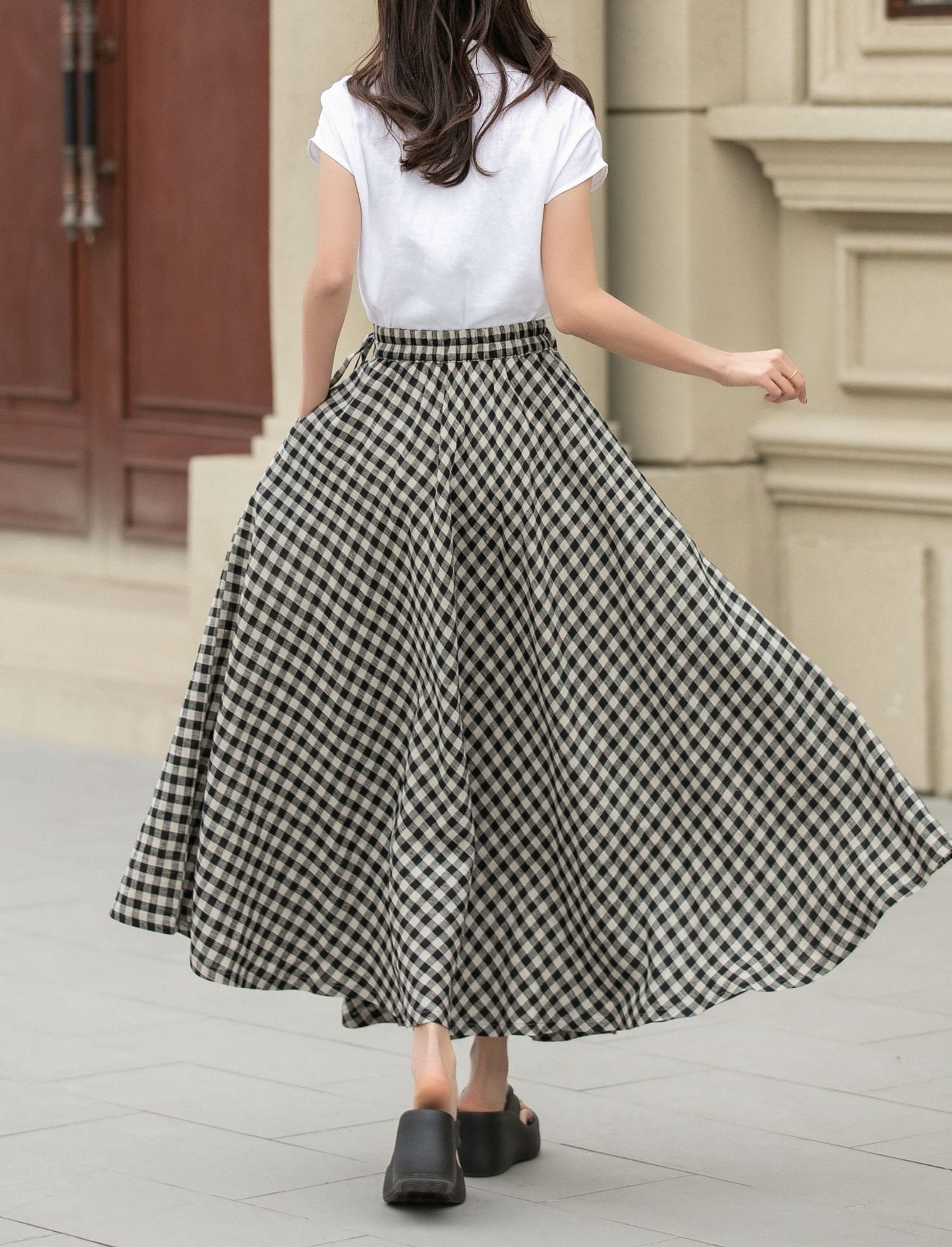 Linen Skirt, Plaid Maxi Skirt, Swing Linen Skirt, Womens Wrap