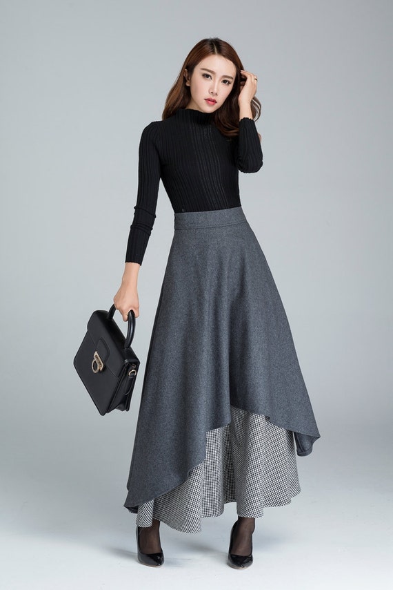 Long Wool Skirt Dark Grey Skirt Gray Wool Skirt Warm Winter - Etsy