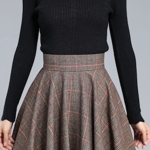 Plaid Wool Skirt Women, Tartan Wool Circle Skirt, High Waist Wool Skirt, Flared Winter Autumn Skirt with Pockets, Swing Wool Skirt 3167 image 6