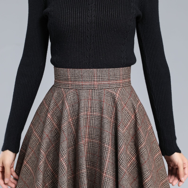 Plaid Wool Skirt Women, Tartan Wool Circle Skirt, High Waist Wool Skirt, Flared Winter Autumn Skirt with Pockets, Swing Wool Skirt 3167 image 6
