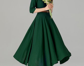 Familjebröllopsklänning, Grön linne midiklänning, Damklänning, Figursydd och utsvängd klänning, Bröllopsklänning, Specialdesignad klänning, Xiaolizi 5580#