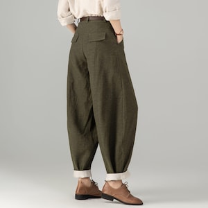 Women's Linen baggy pants, Casual Baggy Harem Pants, Army green Long linen pants, Spring linen pants, Loose Fitting Pants, Xiaolizi 5703 image 4