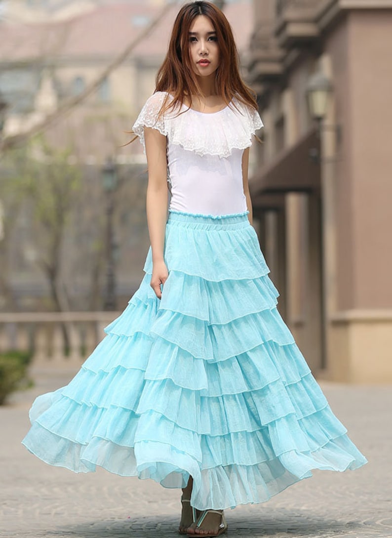Chiffon tiered skirt blue chiffon skirt layered skirt maxi Etsy