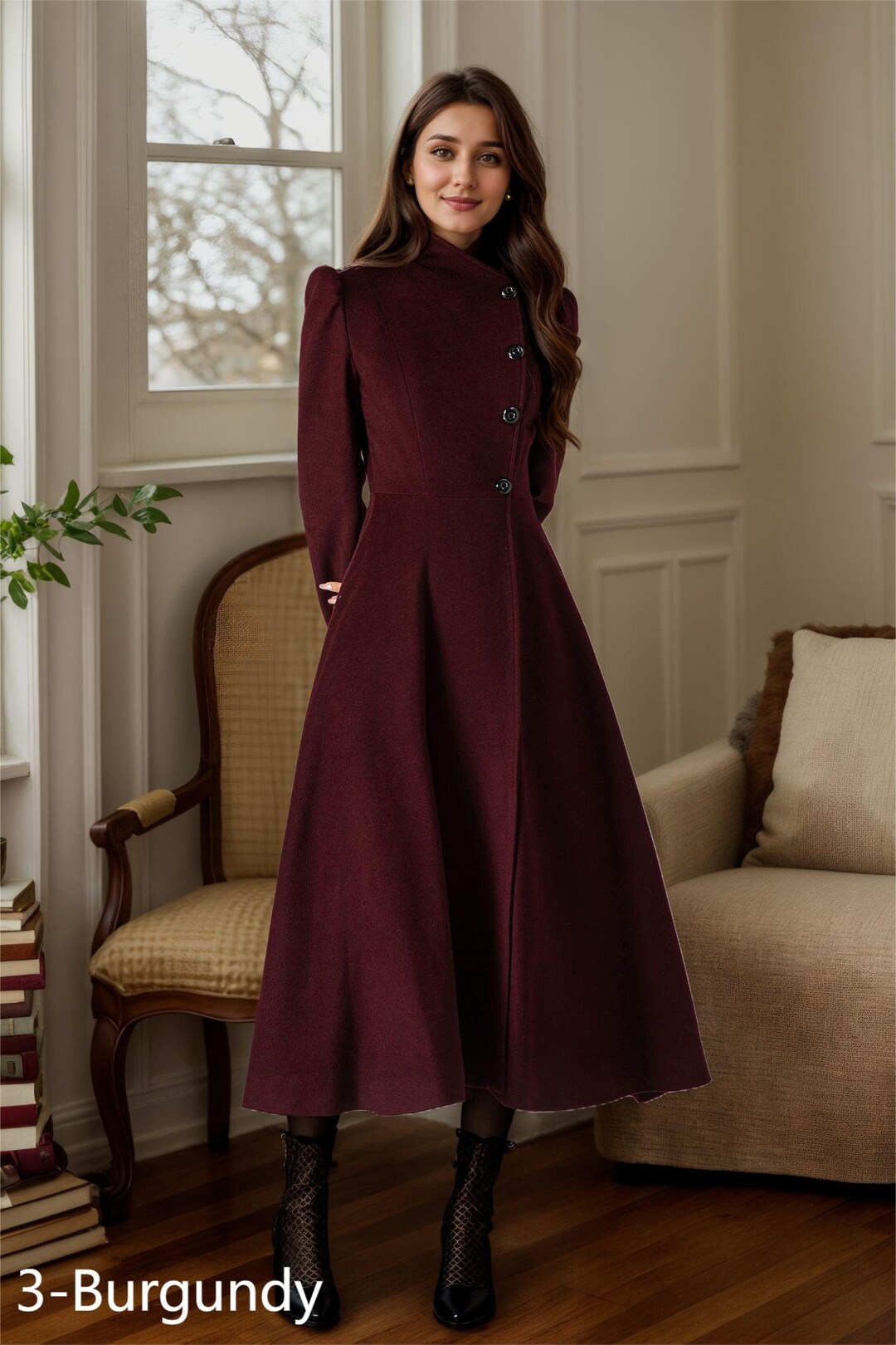 Winter Burgundy Woolen Coat main image 1