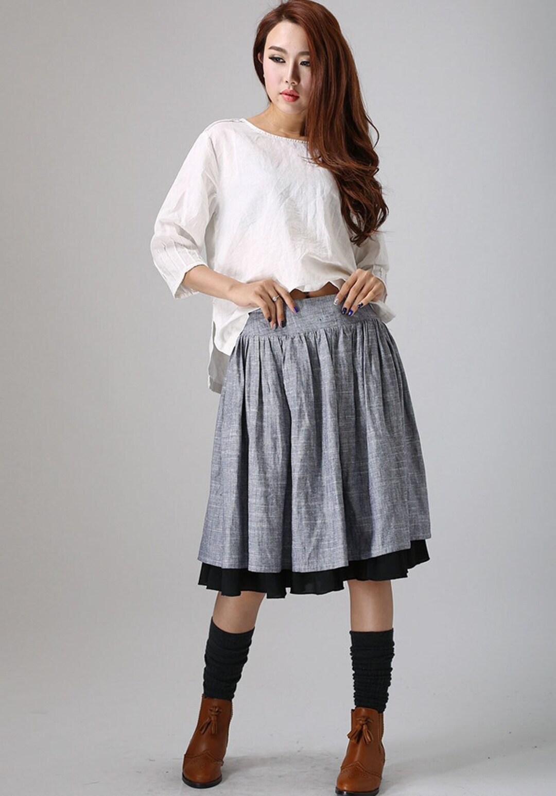 theredthered S layered pleats skirt グレー THEREDTHREAD / ザレッドスレッド】S layered pleats skirt