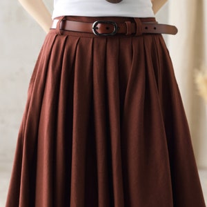 Women Pleated Circle Knee Length Linen Skirt, Swing Midi Skirt, A Line Flare skirt, Brown skirt, Vintage Summer skirt, Custom Skirt 2589 image 6