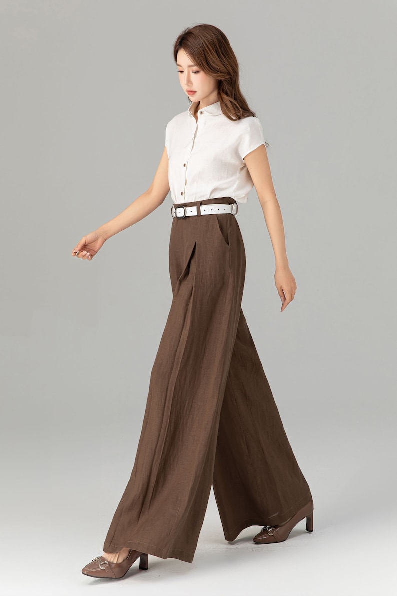 Breezy Linen Wide-Leg Pants for Ultimate Comfort and Style, Womens Long linen pants, Linen trousers, Custom Linen pants, Xiaolizi 4918 image 7