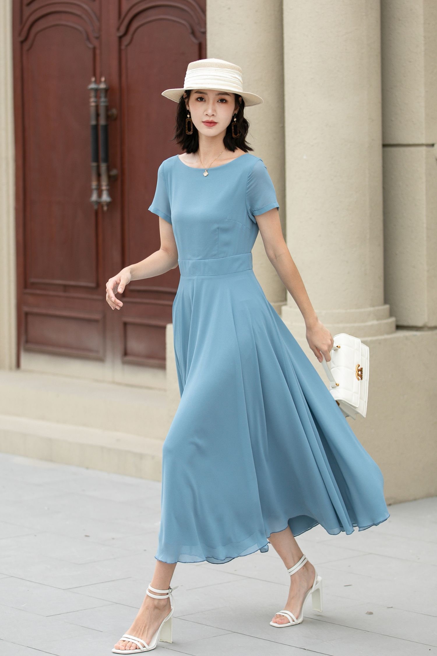 chiffon mid length dresses Chiffon Dress Short Sleeve Mid Length Dress Ivory Mother Of The Bride Dress 2026 Short Sleeves
