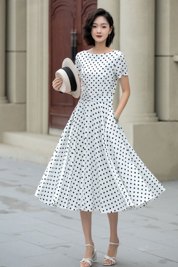 slim fit dress slacks The Olive Polka Dot Dress M/L – OMNIA main image 0