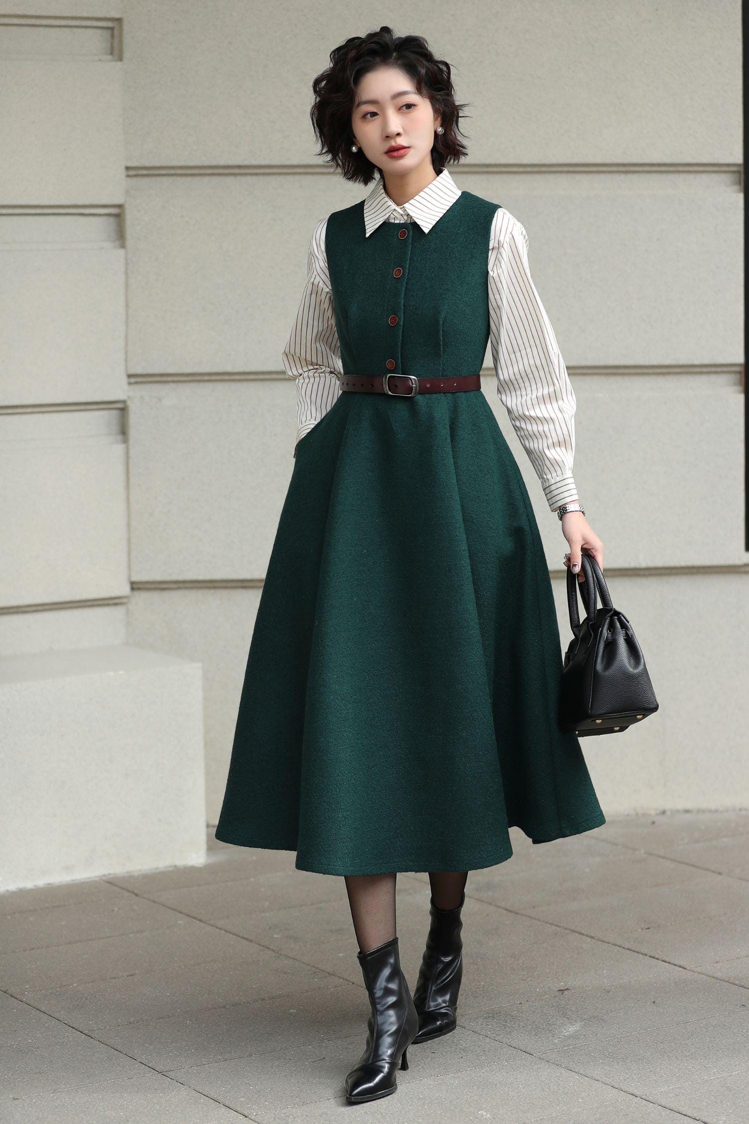 black boots with green dress Olive Sweater Dress