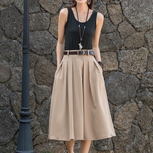 Pleated swing midi skirt, Midi Linen Skirt, Swing Linen Skirt With Pockets, Womens Skirt, A Line skirt, Xiaolizi, Handmade skirt 2882 image 4