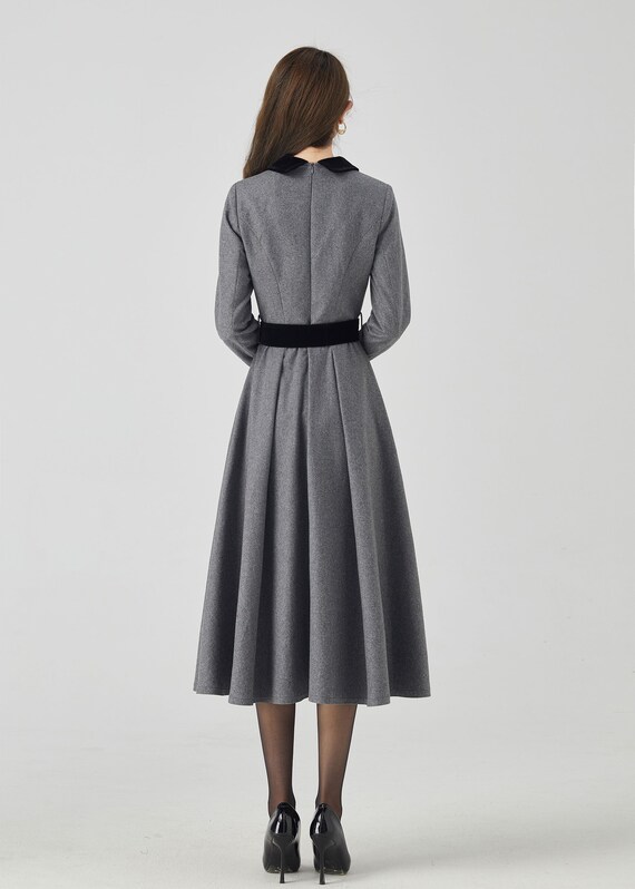 Gray Swing Wool Dress Patchwork Dress Womens Wool Dress - Etsy