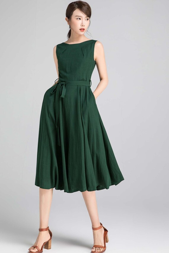 Xiaolizi handmade 50s sleeveless swing midi dress in Blue 2347# Xiaolizi handmade 50s sleeveless swing midi dress in Blue 2347#