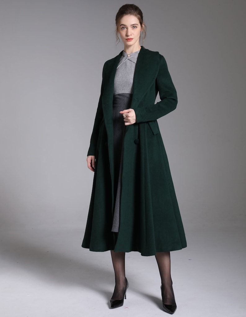 Green Long Wool Coat, Wool Princess Coat, Wool Coat Women, Winter Coat Women, A-Line swing Wool Coat, Warm Wool Coat, Handmade Coat 3881 image 5