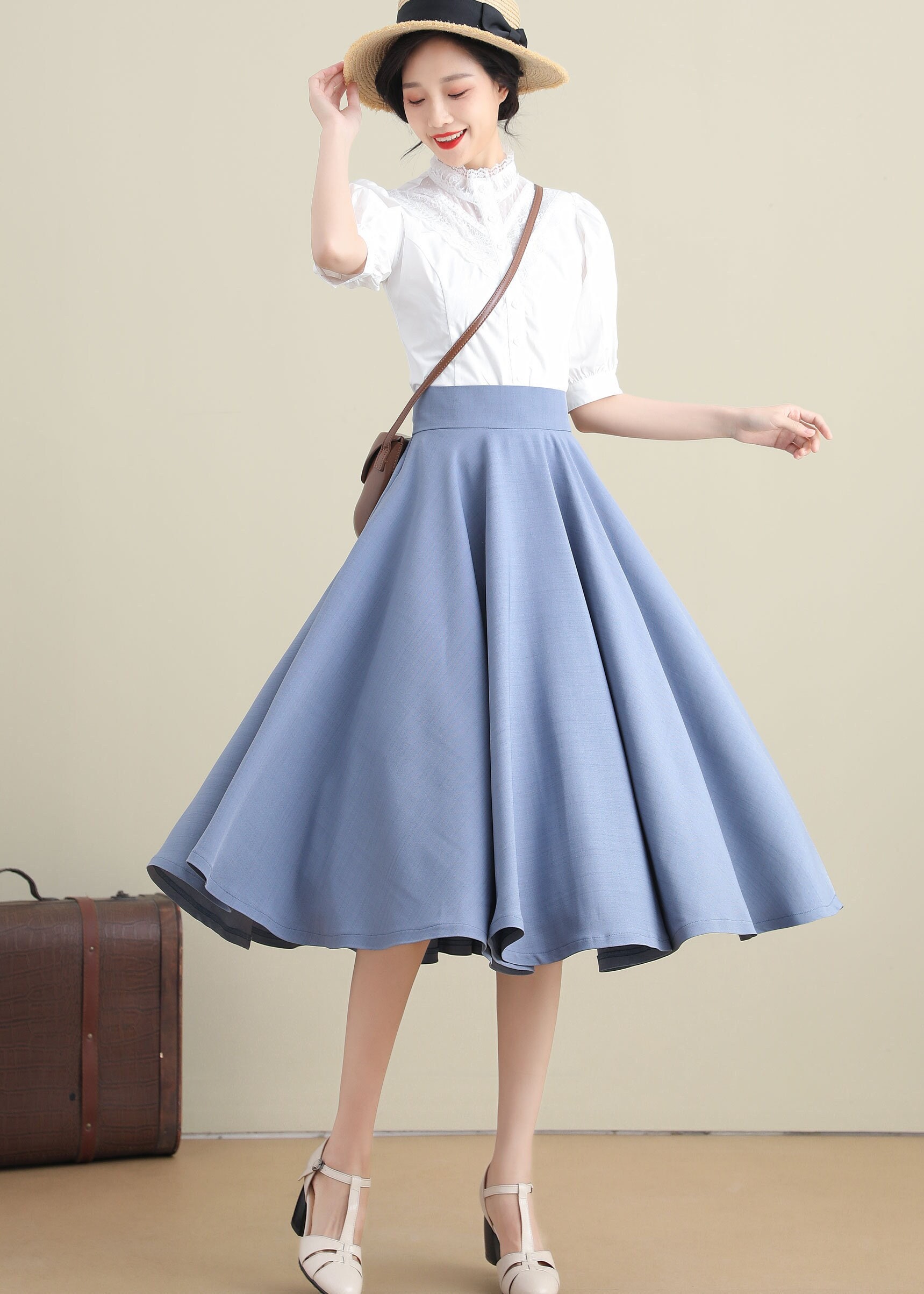 Linen Skirt Women, A Line Circle Skirt, High Waist Flared Skirt, Spring Summer Skirt With Pocket, Knee Length Pleat Skirt, Blue Skirt 3275 - Etsy Linen Skirt Women, A Line Circle Skirt, High Waist Flared Skirt, Spring Summer Skirt With Pocket, Knee Length Pleat Skirt, Blue Skirt 3275 - Etsy