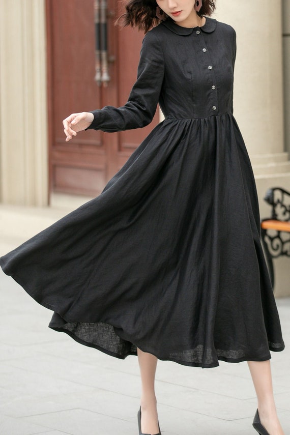 knee length dresses for ladies The Linen A-Line Midi Dress
