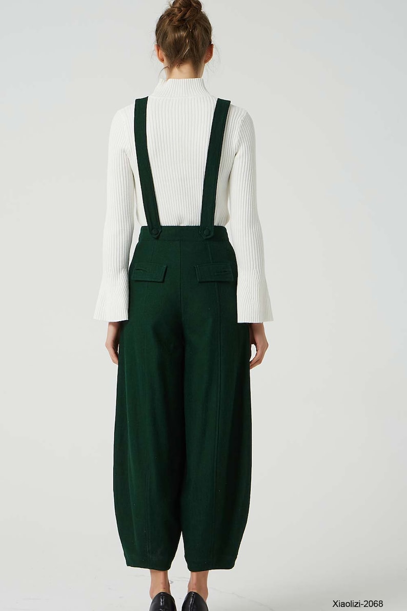 Green wool pants Suspender pants wool pants womens pants Etsy